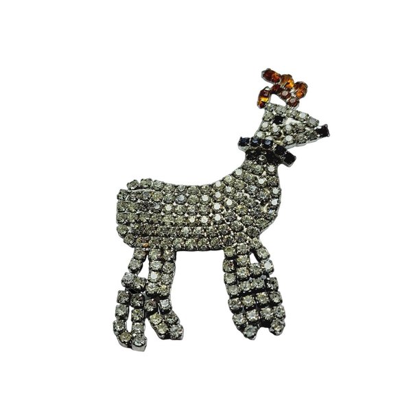 Vintage Rhinestone Reindeer Brooch (A916) - Picture 1 of 3